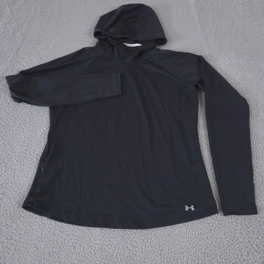 Under Armour Hoodie Womens Large Black Mileage Threadborne HeatGear Thumbholes