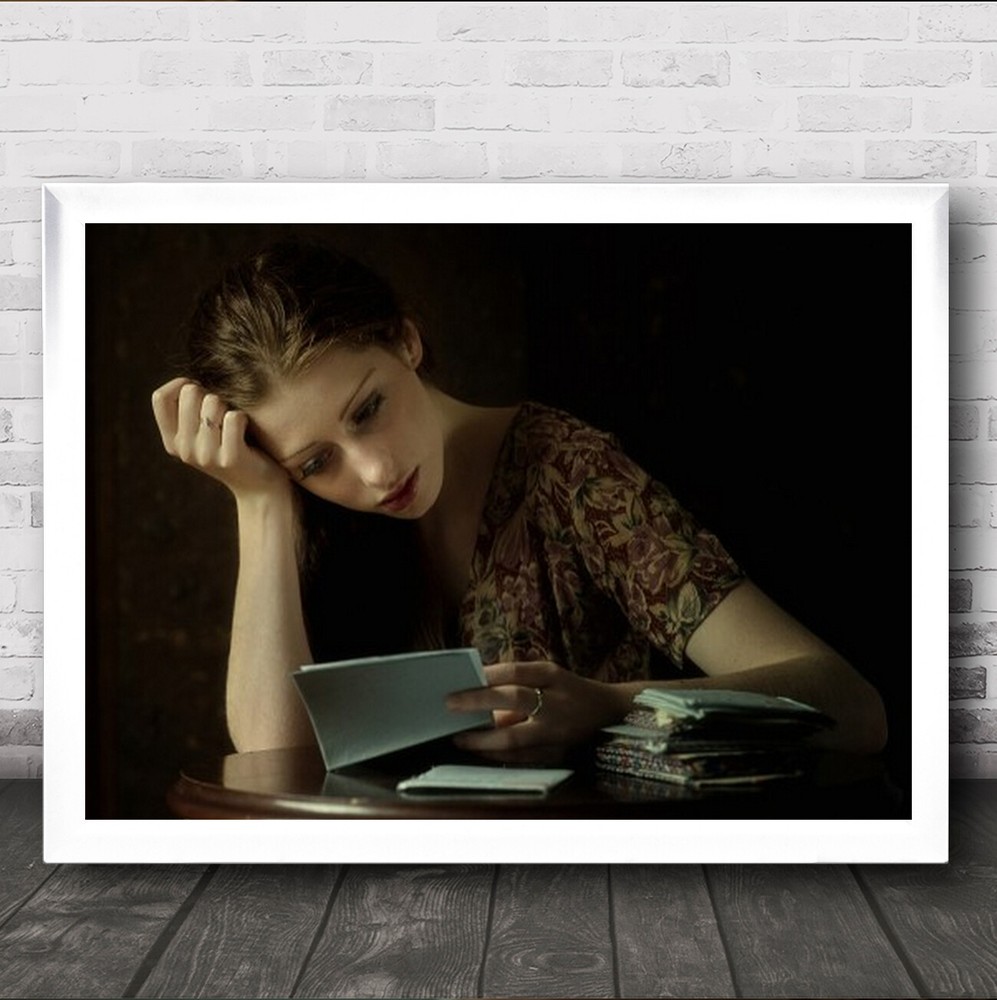 Dearest Darling Portrait Female Model Woman Letter Read Reading Wall Art Print