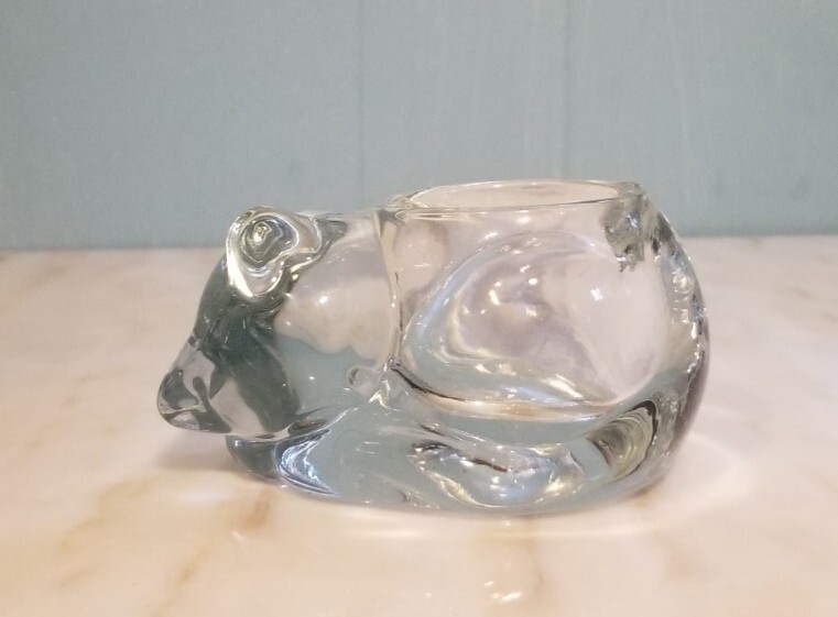 Votive Candle Holder Cat Sleeping Kitten Vintage Indiana Glass USA