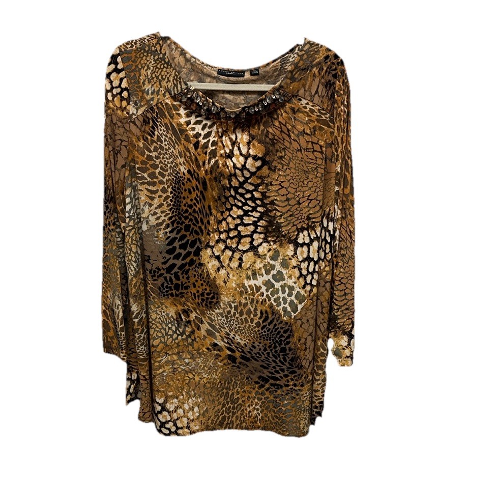 Susan Graver Artisan Women’s Plus Size Animal Print Blouse Sz 2x Glam Hipster