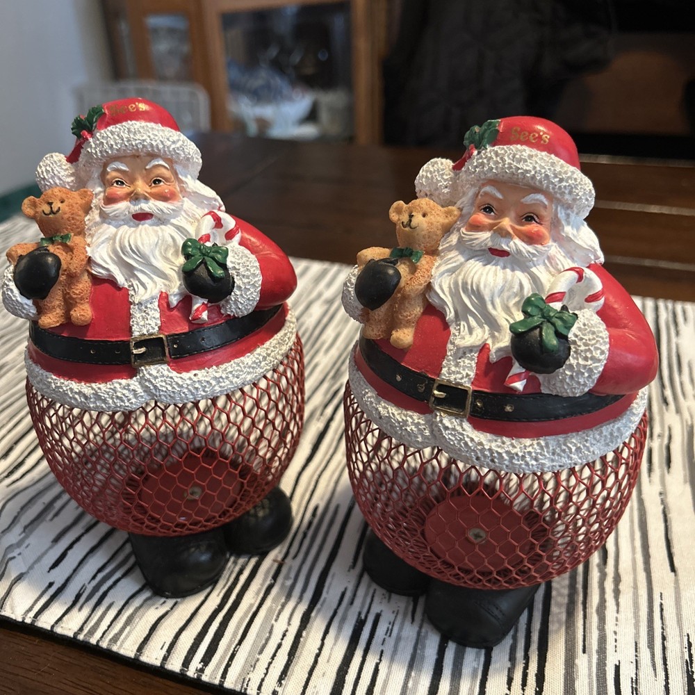 2 See’s Santa Candy Holder Baskets