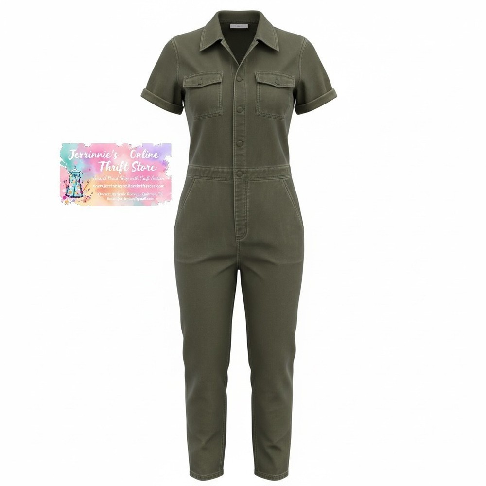 Celebrity Pink Olive Green Utility Jumpsuit Short Sleeve Boiler Suit XL