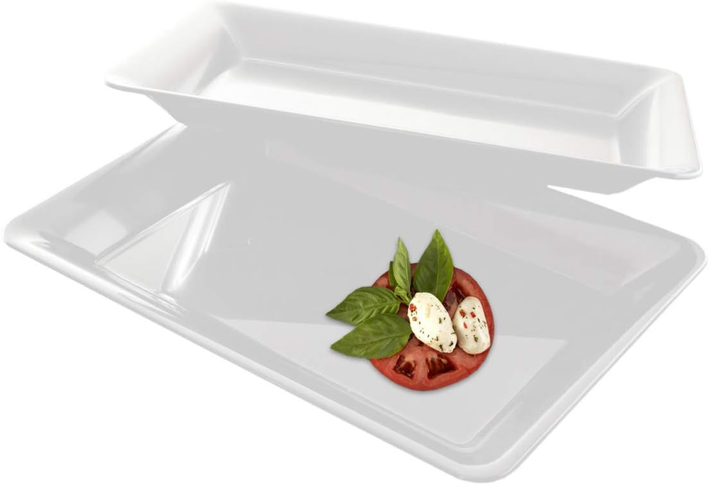 5 Pack White Plastic 10x14 Inch Rectangular Serving Trays Elegant Platters