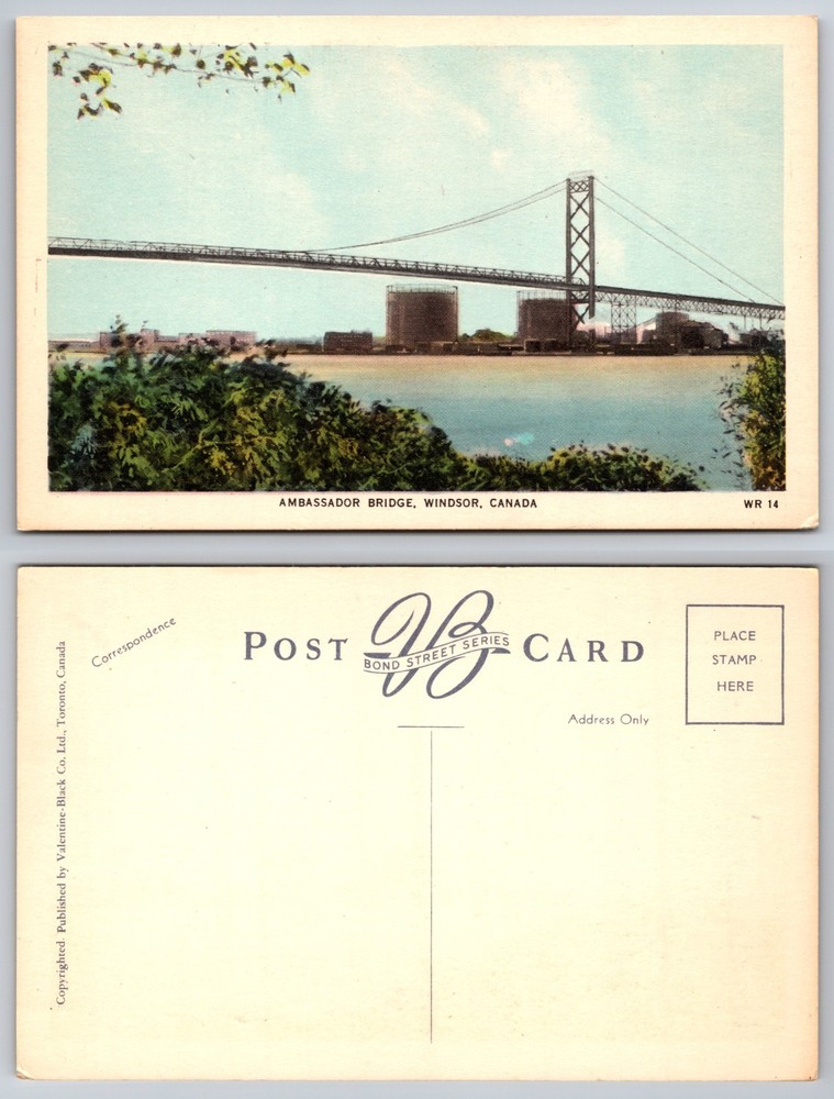 Ambassador Bridge Windsor Canada River View Postcard