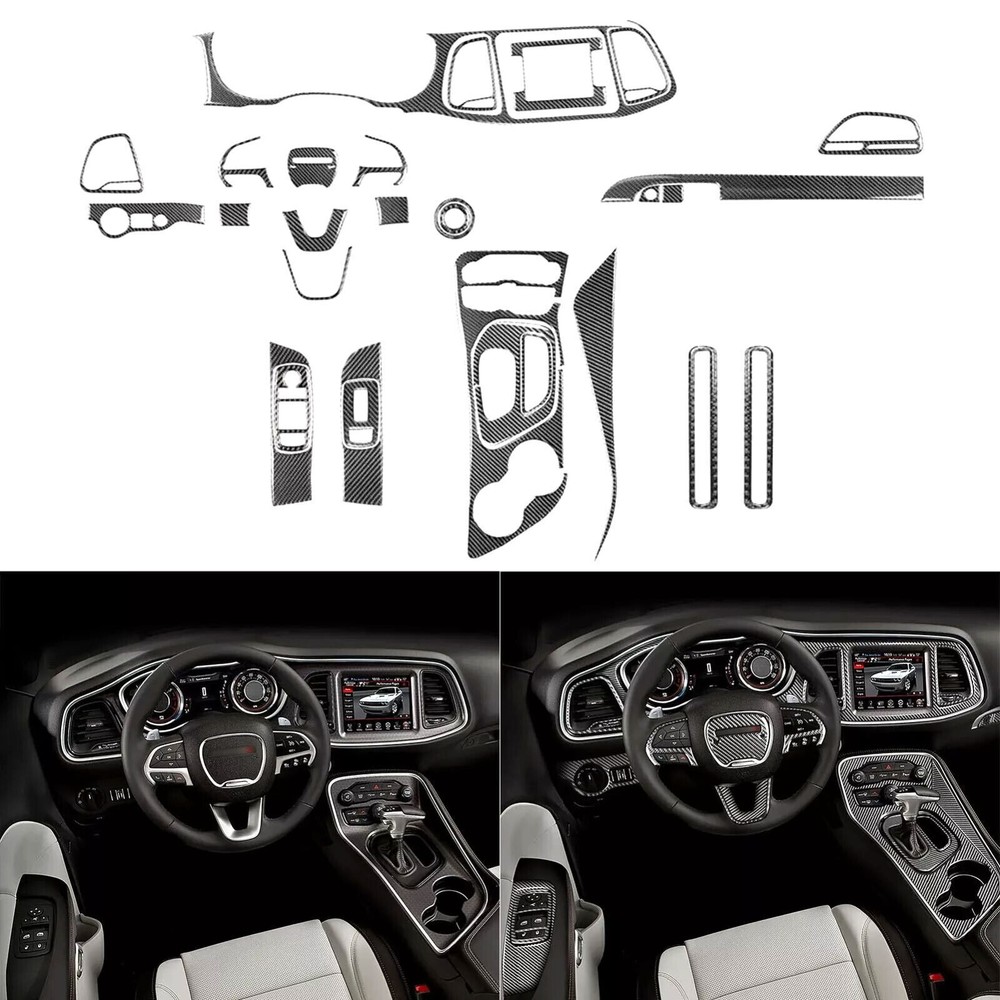 32Pcs Real Carbon Fiber Kits Full Interior Dash Trim For Dodge Challenger 15-23