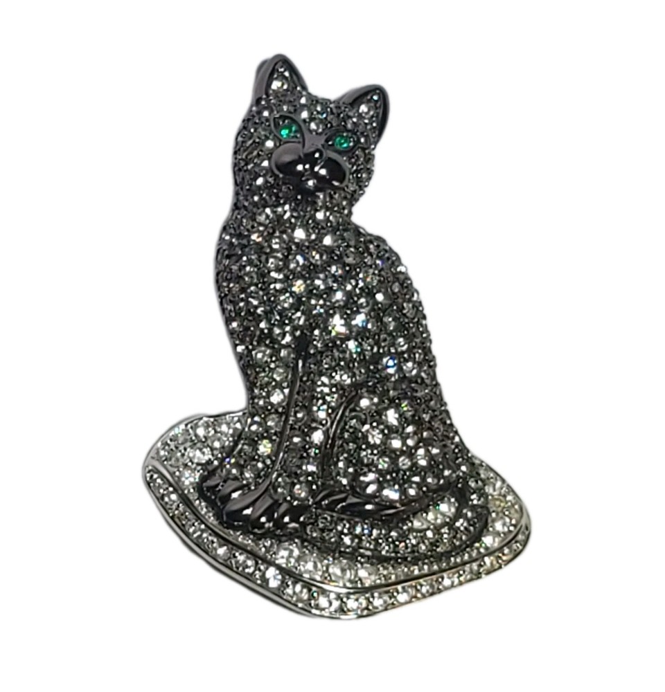 Vintage Brooch Black Cat On a Pillow Swarovski Pave Crystals 1999 Precious Pets