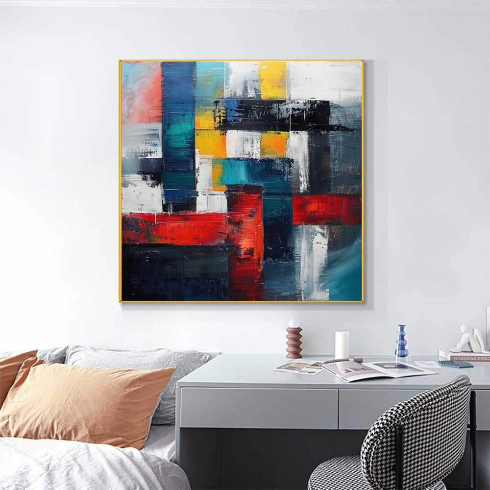 Hand Painted Oil Paintings Abstract On Canvas Wall Art Black Red 31in
