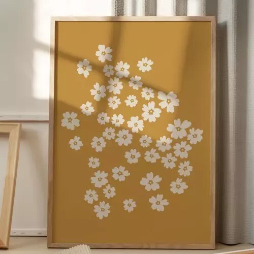 Mustard Yellow Boho Floral Art poster Choose your Size