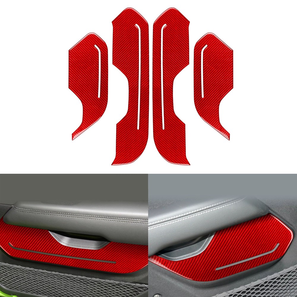 4Pcs Red Carbon Fiber Inner Door Panel Cover For Jeep Wrangler JL Gladiator JT