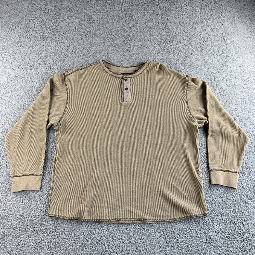 Roundtree & Yorke T Shirt Mens Large Beige Henley Thermal Waffle Knit Pullover