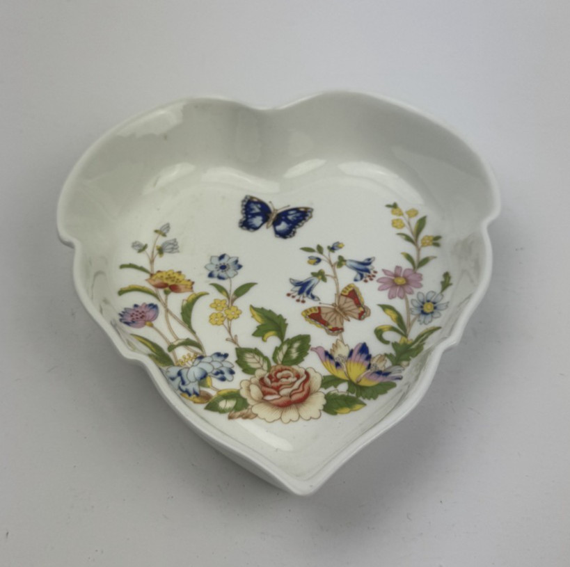 Vtg Aynsley Heart Cottage Garden Fine English Bone China Floral Trinket Dish