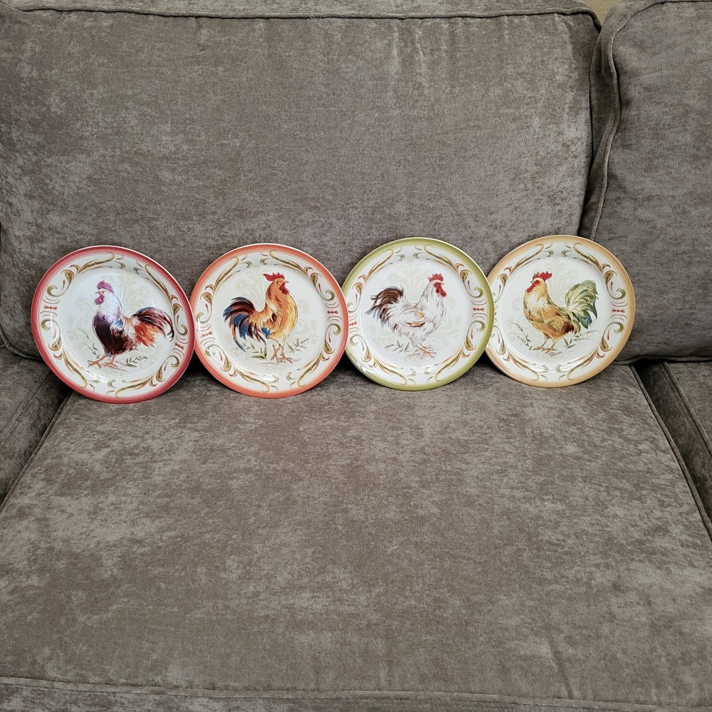 Pier 1 Imports  Rooster Salad Plates Set of 4, good condition, never used, 9 in.