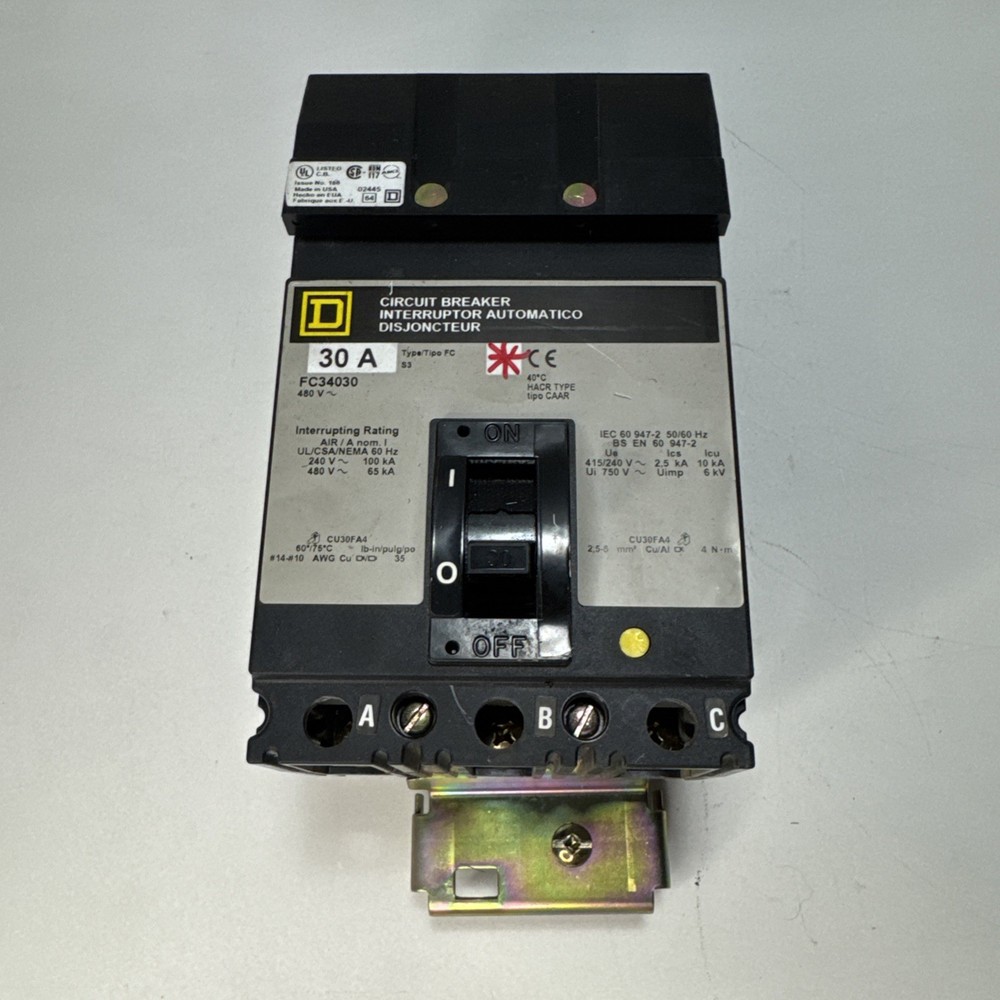 Square D FC34030 30A 480V 3Pole ILine Thermal Magnetic Circuit Breaker