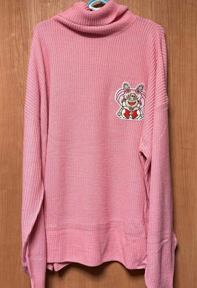 PUNYUS Sailor Moon Chibi Moon Turtle Neck Knit Pink Patch Free Size