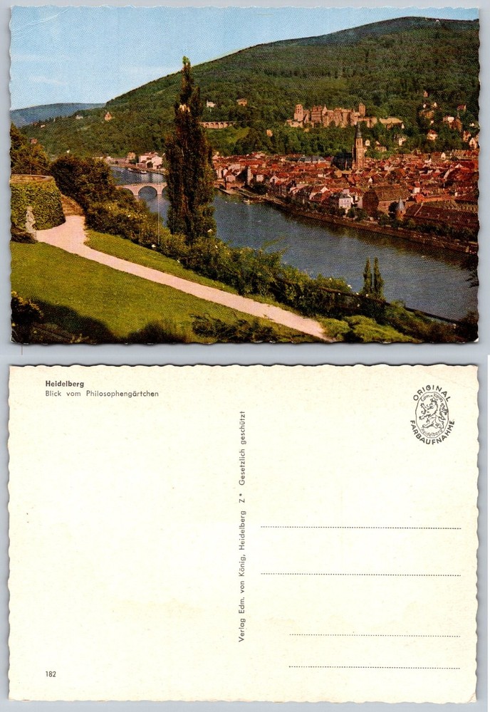 Heidelberg Germany Philosopher's Walk View Neckar River Castle Vintage Postcard