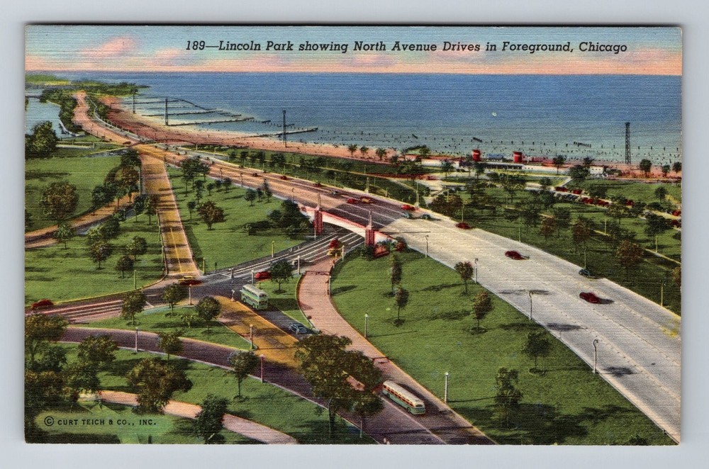 Chicago IL-Illinois Lincoln Park Showing North Avenue Drives Vintage Postcard