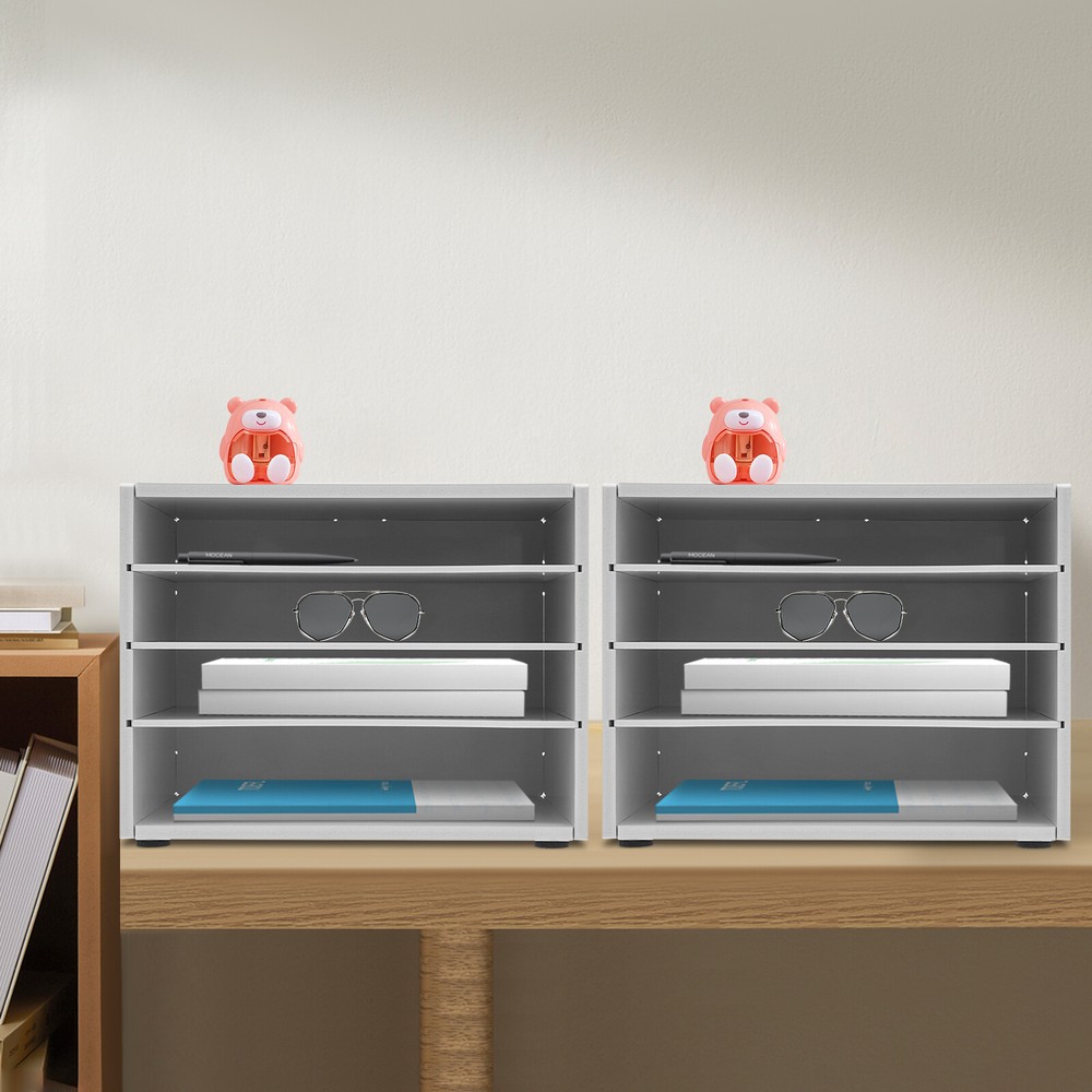 2-Tier Desktop File Organizer with 4 Compartments, 13.39x9.06x9.96 Inches