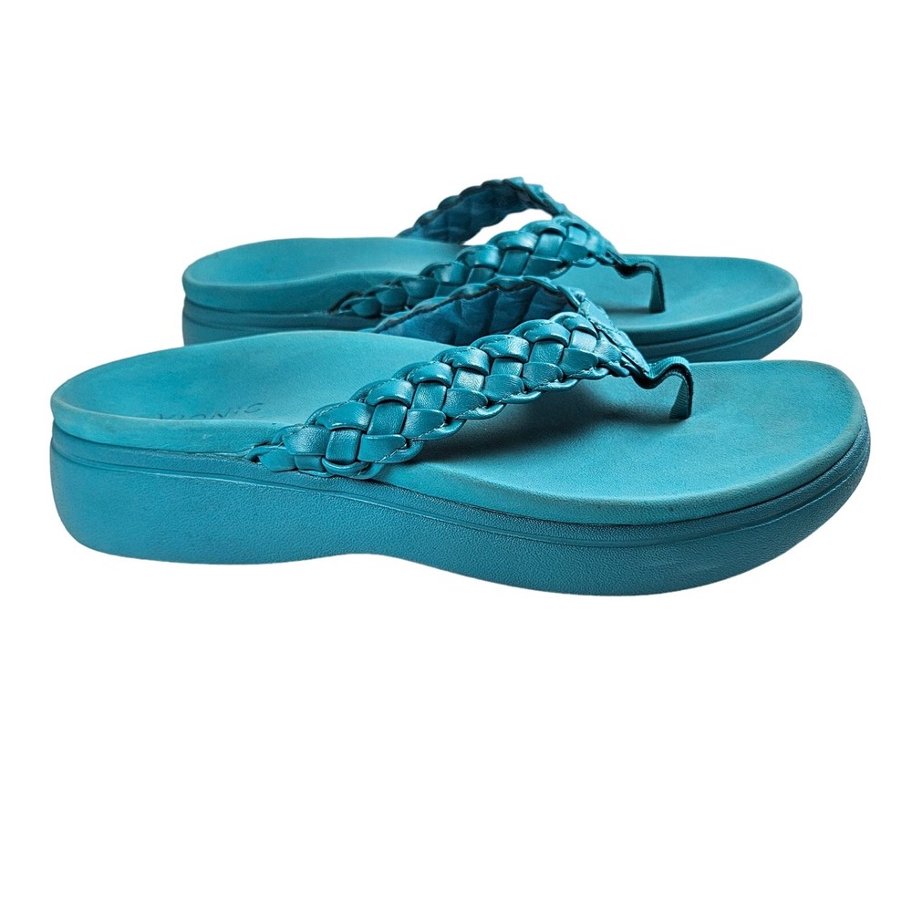 Vionic Braided Platform Thong Sandals Kenji Lake Blue Women's 10 Summer Comfort