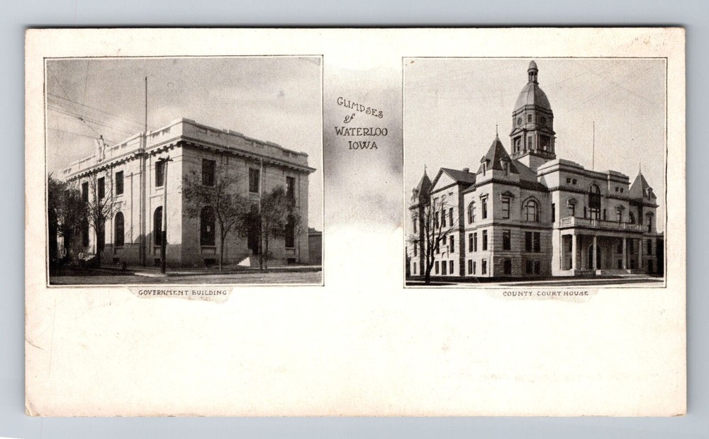 Waterloo IA-Iowa, Court House, Government Building, Antique Vintage Postcard