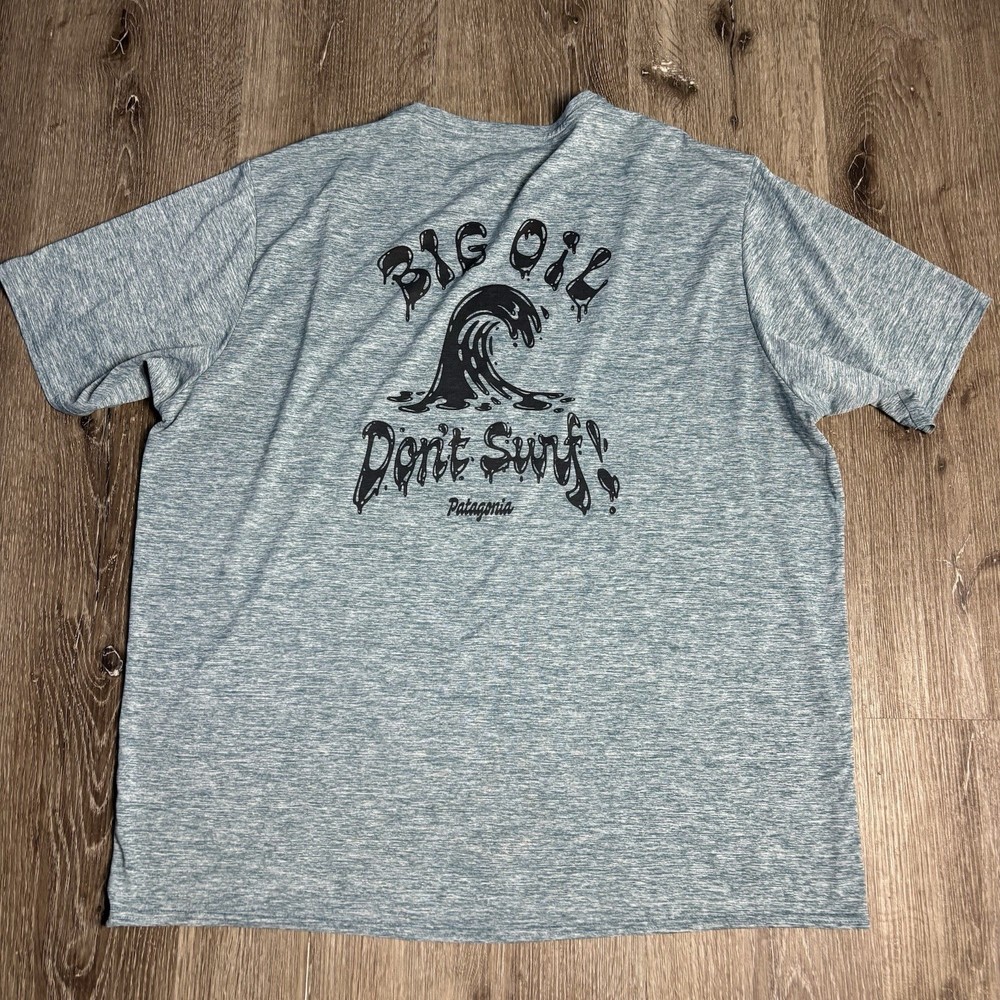 Patagonia Capilene Cool Daily Shirt Mens XL Blue Big Oil Dont Surf Short Sleeve