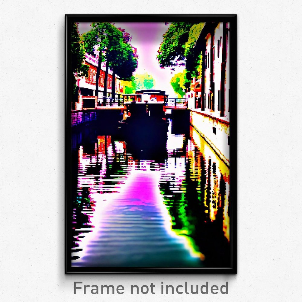 Pixel Art Poster - Pleasant Canal (8 Bit Psychedelic Trippy Video Game Print)
