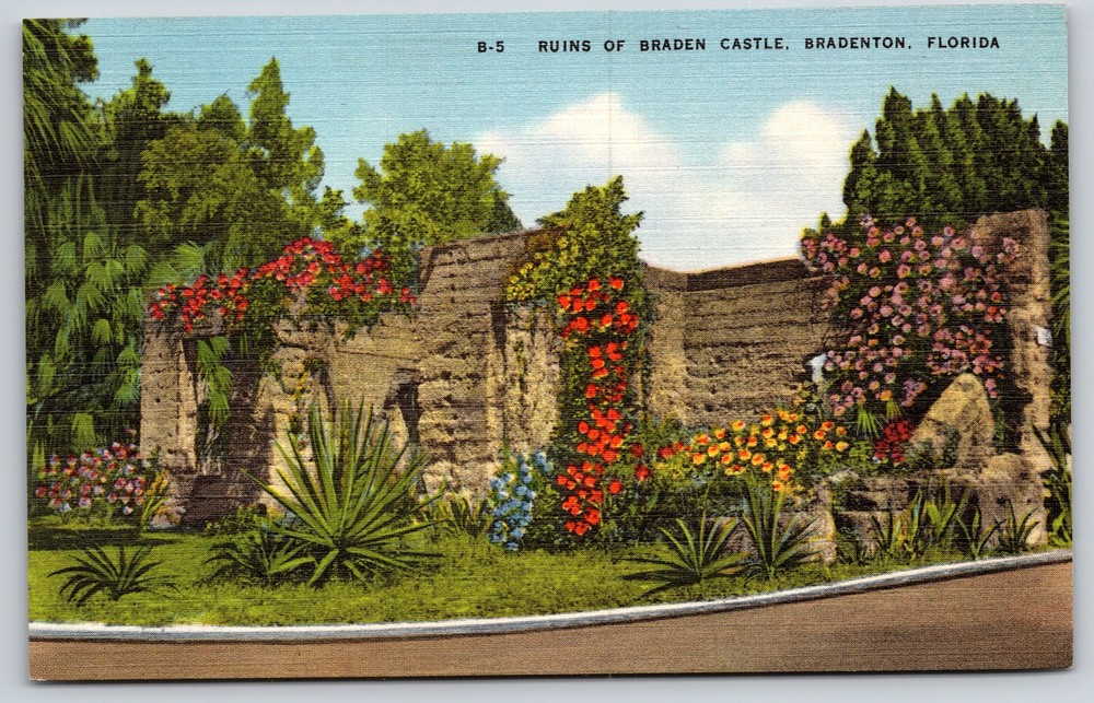 Bradenton Florida~Ruins of Braden Castle~Vintage Linen Postcard