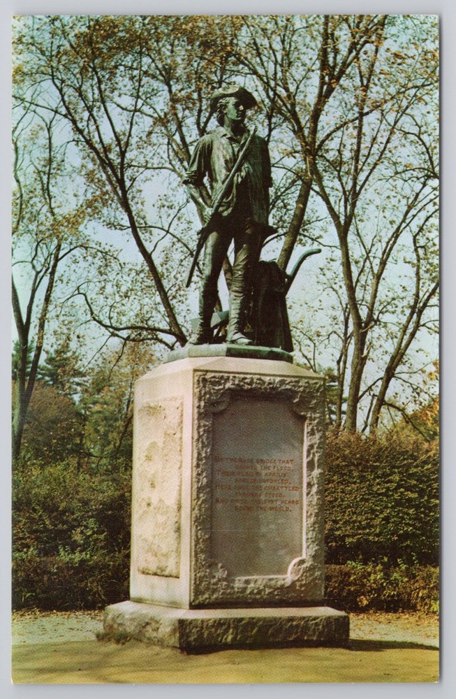 Postcard Daniel Chester French's statue THE MINUTE MAN Old North Bridge Concord