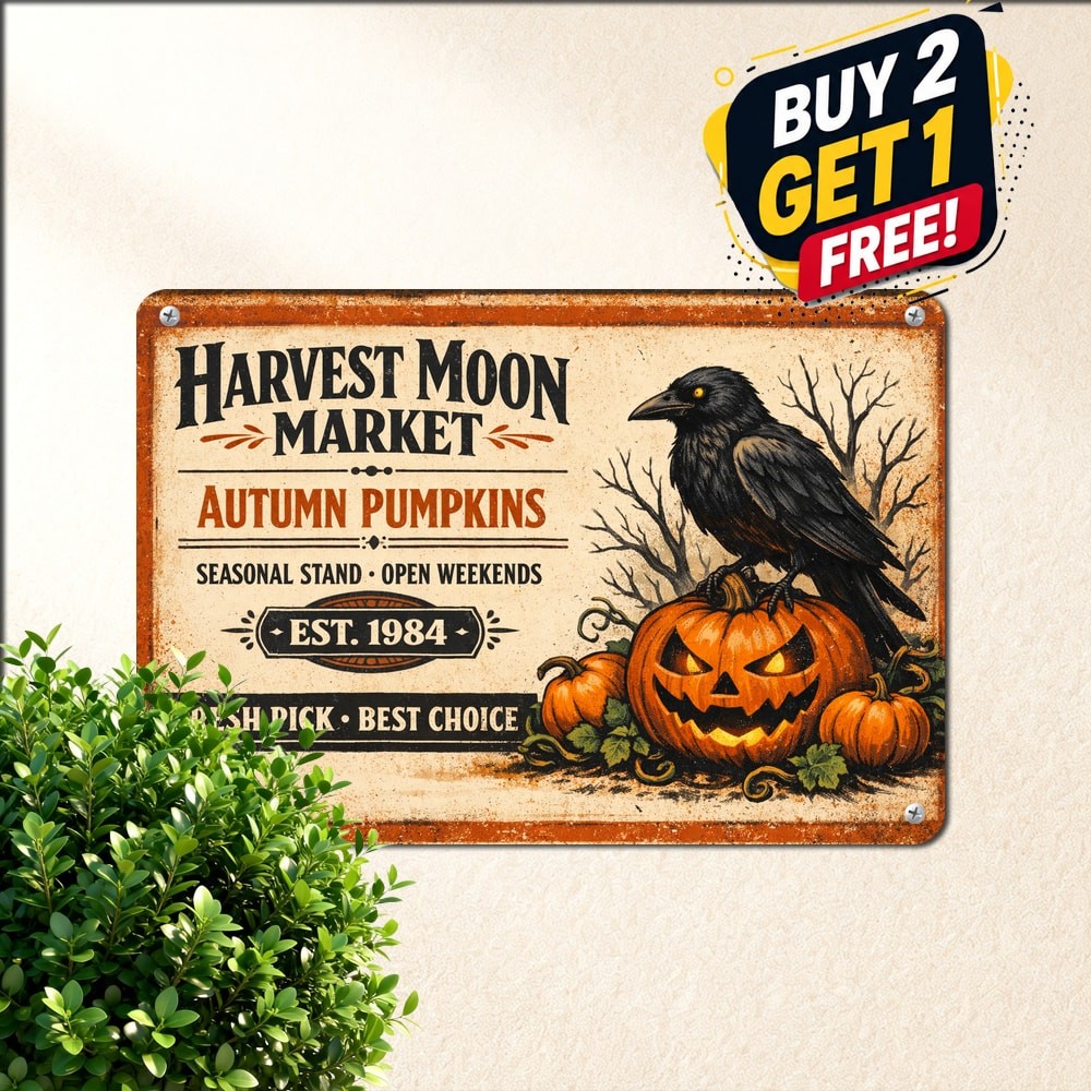 Sleepy Hollow Farm Fresh Pumpkin Tin Sign Gothic Halloween Bar Wall Decor