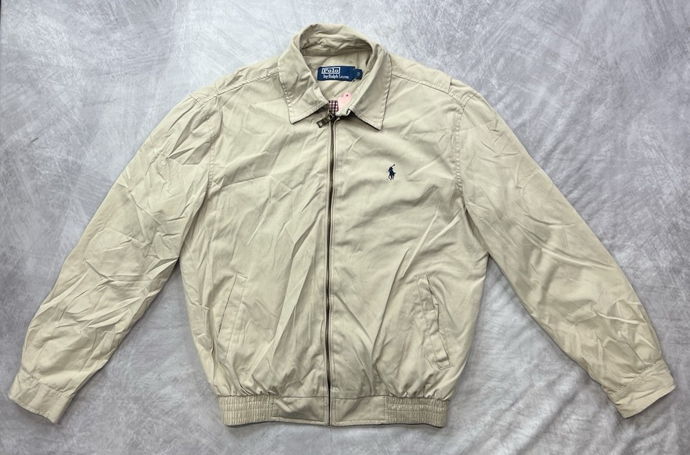 Vintage Polo Ralph Lauren Zip-Up Jacket Harrington Size M Plaid Lined Beige