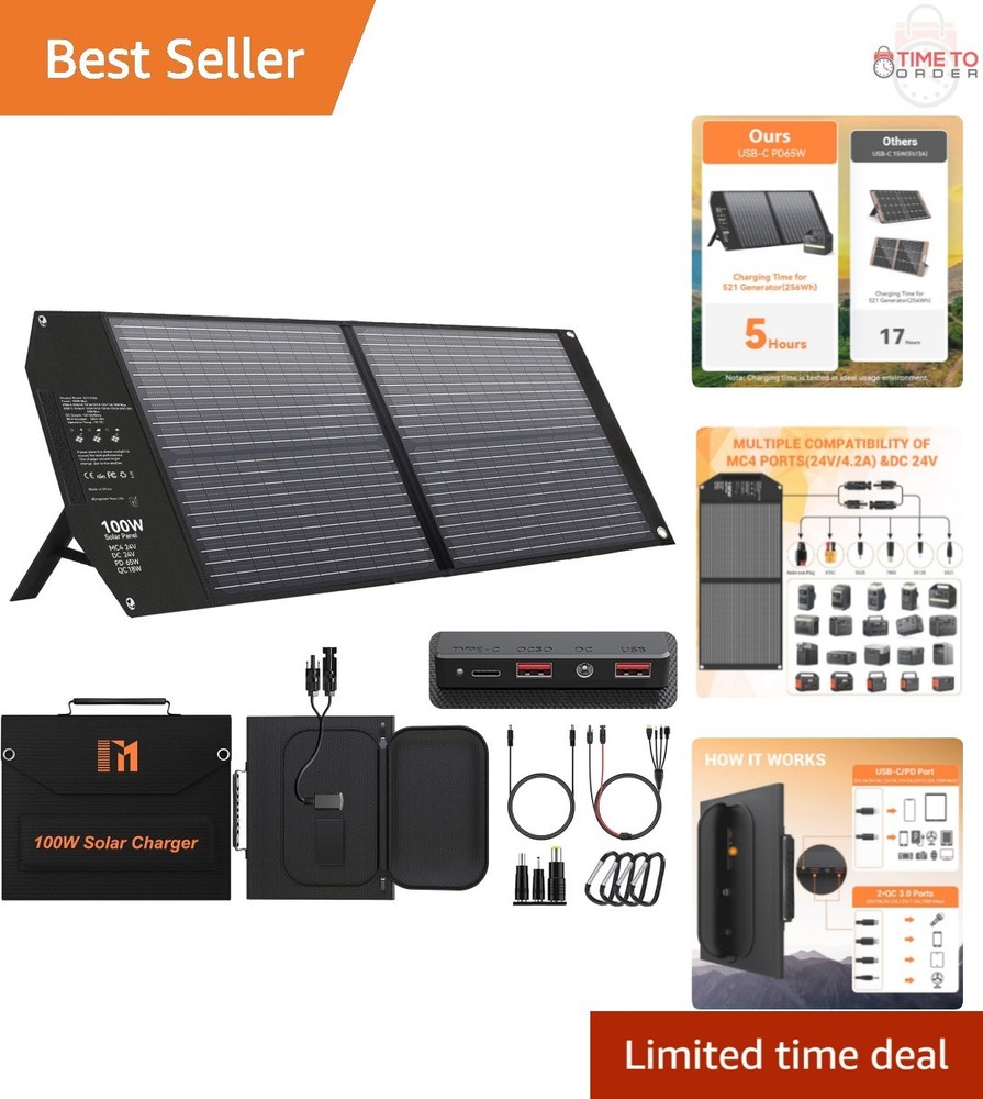 100W Foldable Solar Panel USB-C PD 65W Fast Charging Power Station Camping