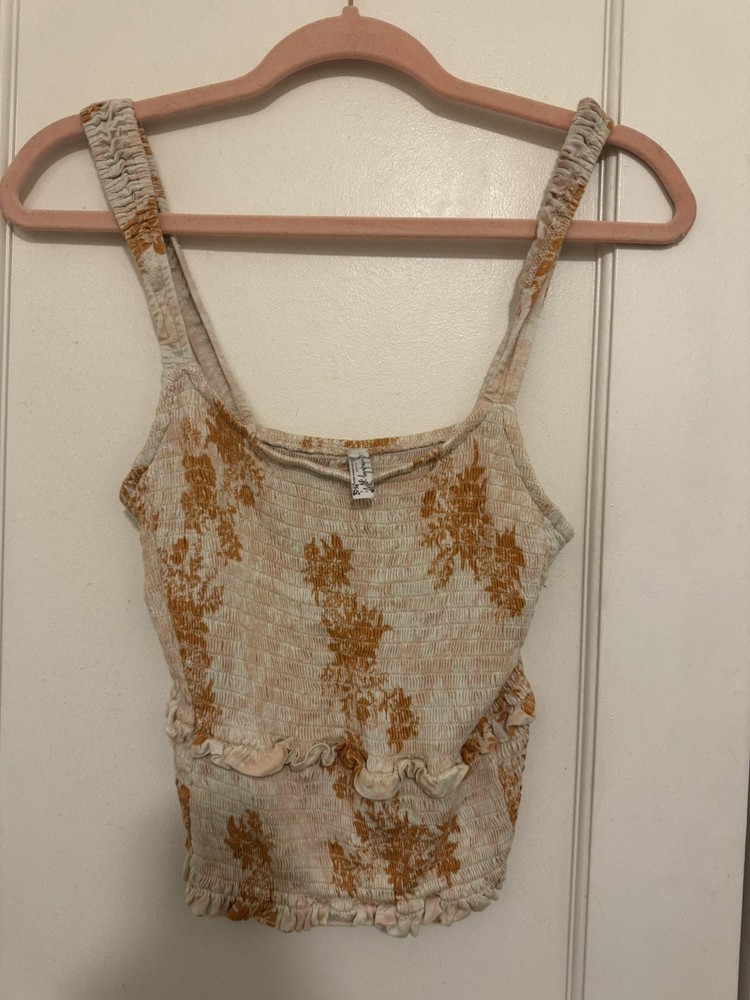Intimately Free People Hannah Smocked layered ivory Floral print Tank Top Sz M