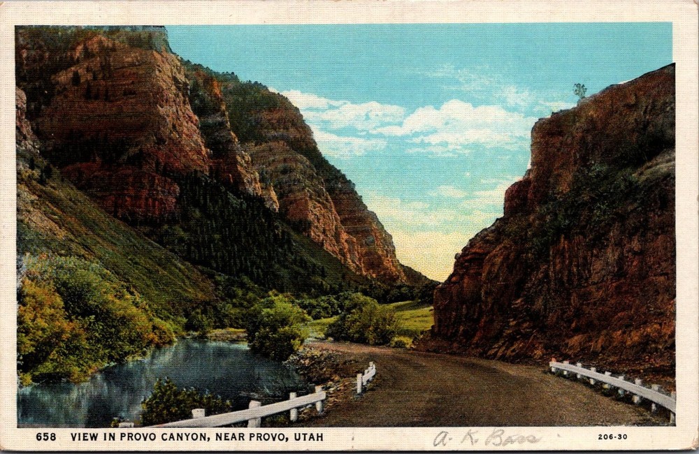 Vintage 1938 Provo Canyon Utah Linen Postcard Deseret Book Co. Salt Air Postmark