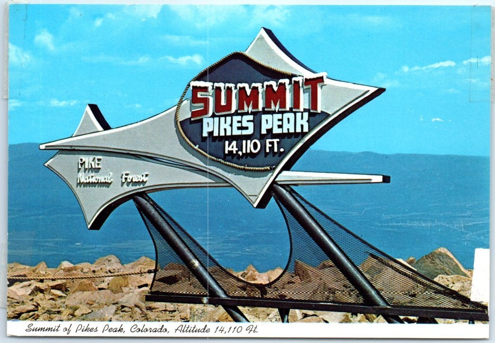 Postcard - Sign, Summit of Pikes Peak - Colorado