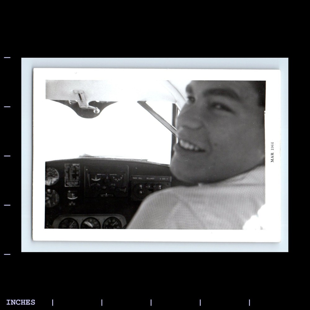 Old Vintage Photo SMILING MAN ABOARD PLANE AIRPLANE 1964