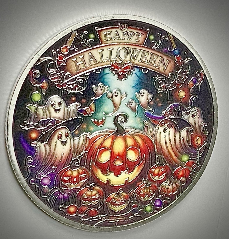 Halloween Challenge Coin-3D-Silver Colored-Pumpkin-Ghosts-Trick Or Treats