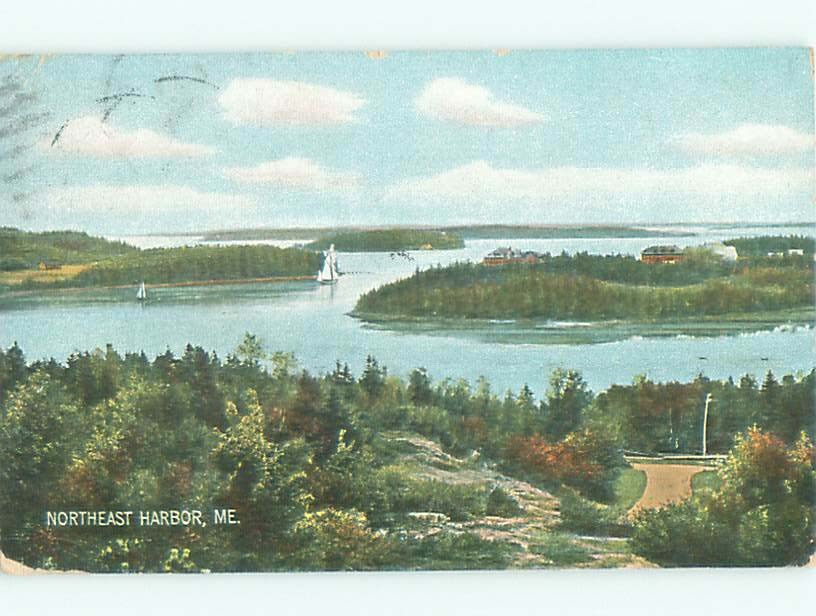 Pre-chrome BOAT SCENE Mount Desert Island - Near Ellsworth Maine ME m/09 AF5319