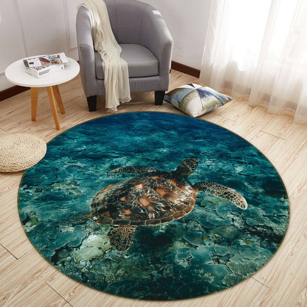 3D Deep Sea Turtle Non-Slip Rug Mat Elegant Photo Carpet for Home Decor
