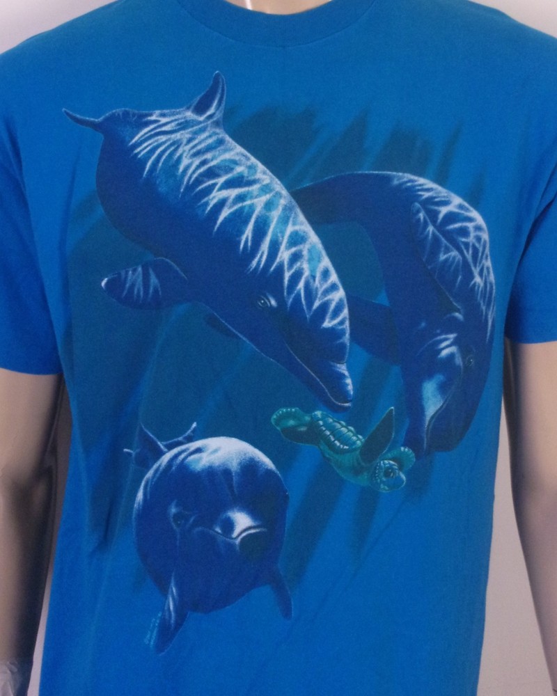 vintage 80s 90s single stitch Dolphins T-Shirt Sea Turtle 1992 Nature Animals L