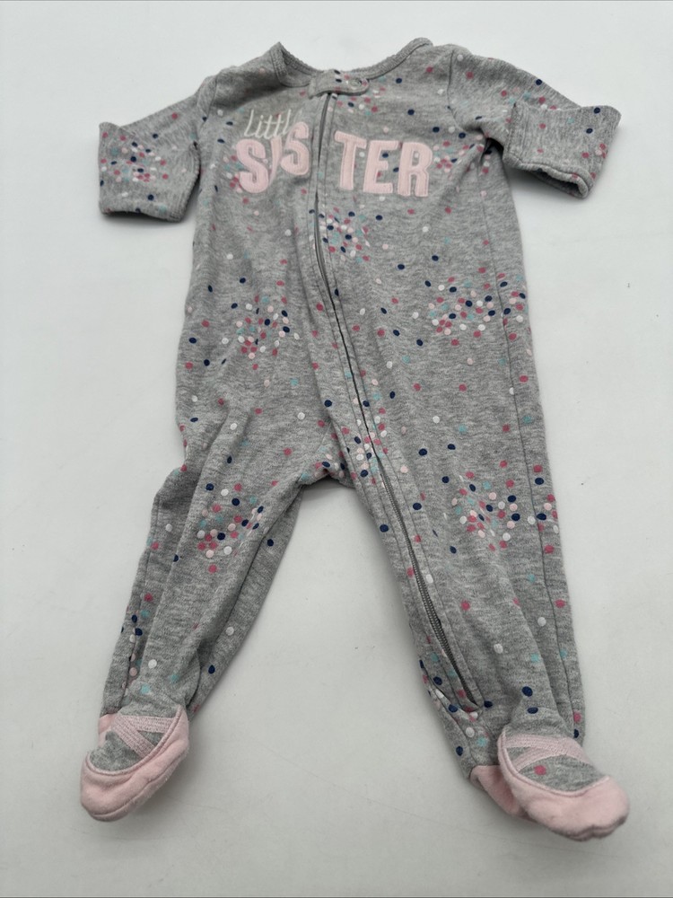 Carters One Piece Youth Girl 6M Poka Dot Gray Snap Zip..#25533