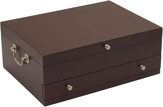 Wallace Dark Walnut Flatware Storage Chest with Drawer – Premium Organizer