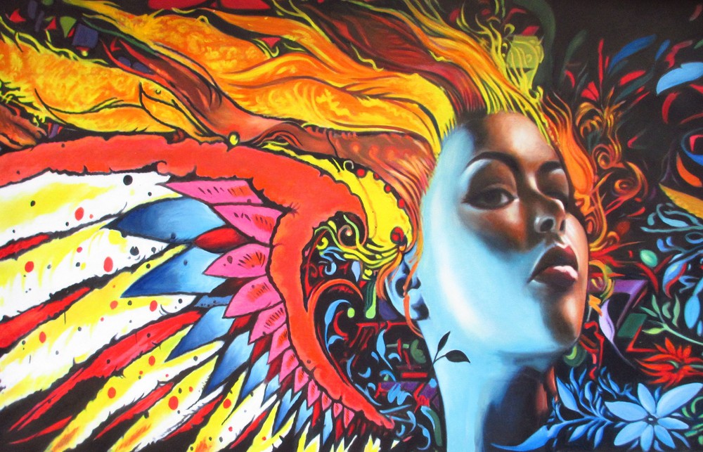 Framed Canvas girl goddess feather Street Art Graffiti painting licensed