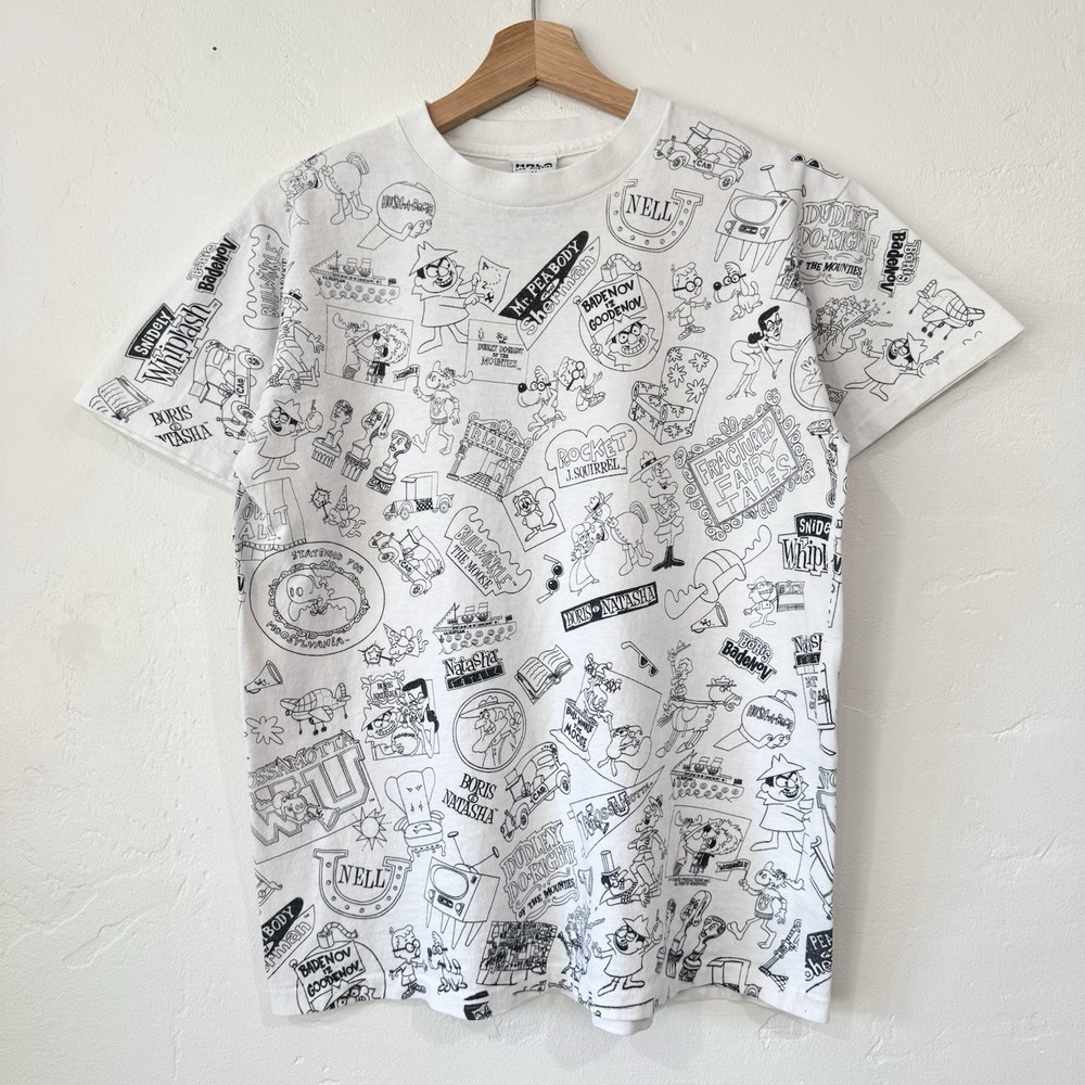 Vintage 90's Mr Peabody & Sherman Natasha & Boris Bullwinkle AOP Cartoon Tee