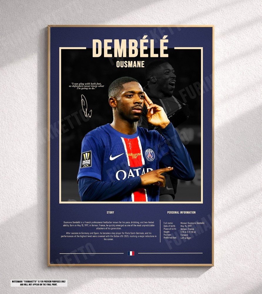 Dembele Ousmane - Canvas Print Poster Football Soccer Stats Bio Wall Art