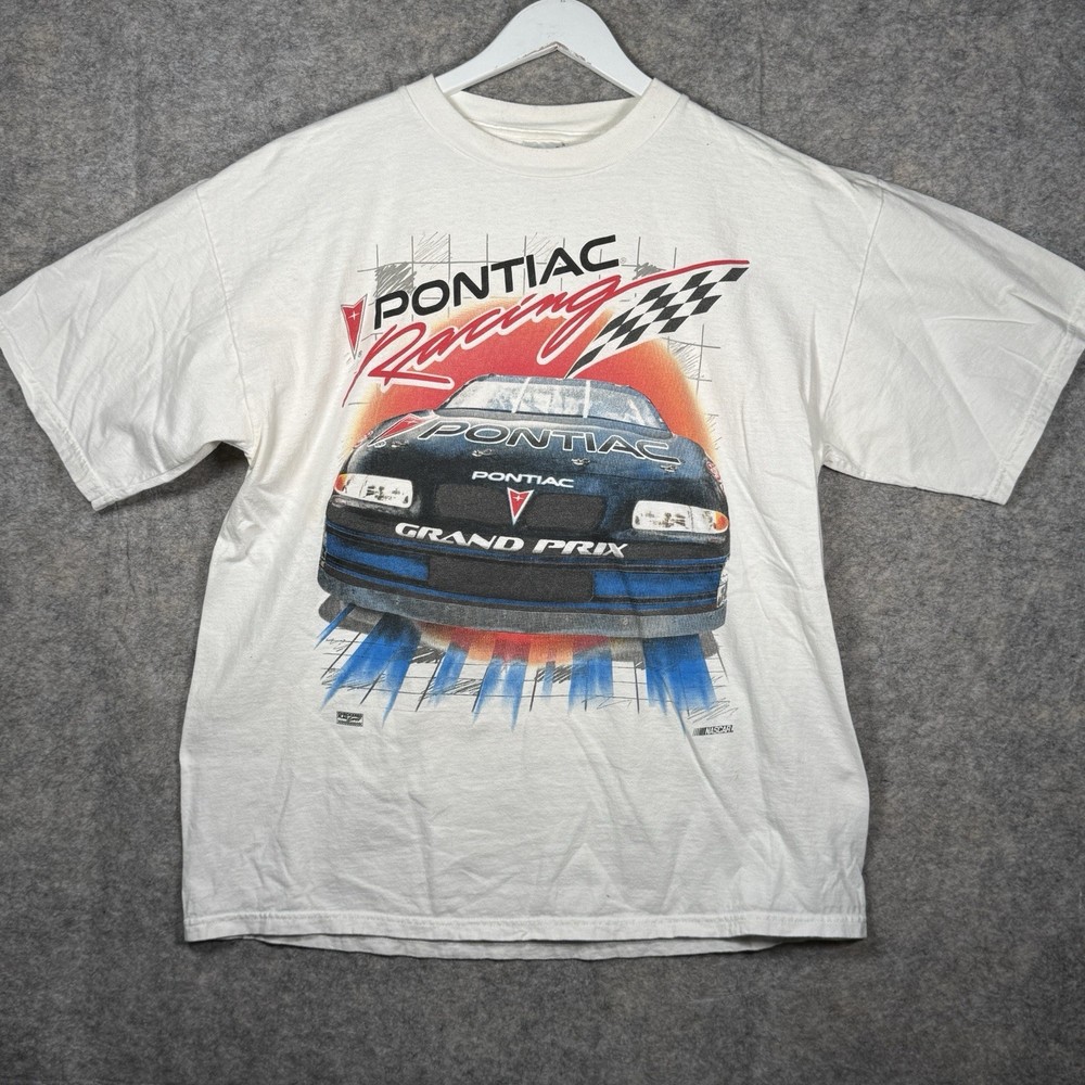 Vintage 90s Pontiac Grand Prix Racing Nascar T Shirt Mens Size XL 22x29 White
