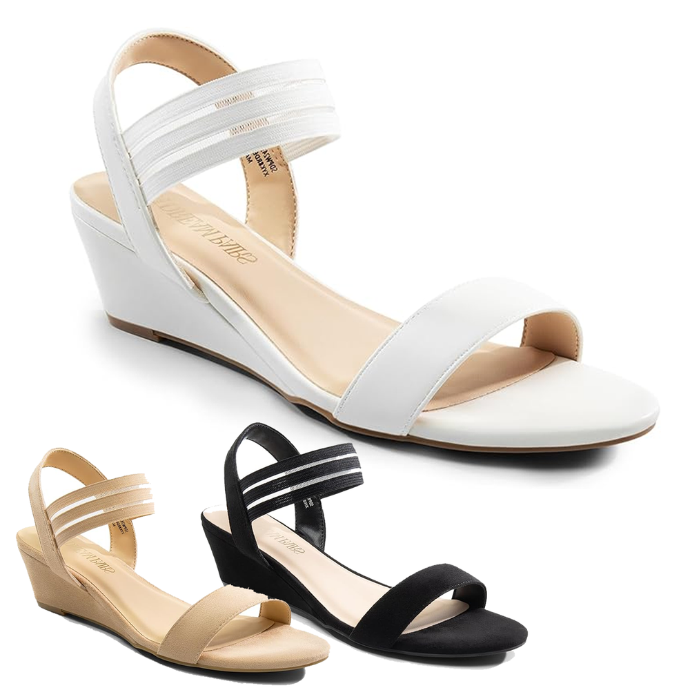 Women Ankle Strap Open Toe Low Wedge Heel Casual Wedge Sandals