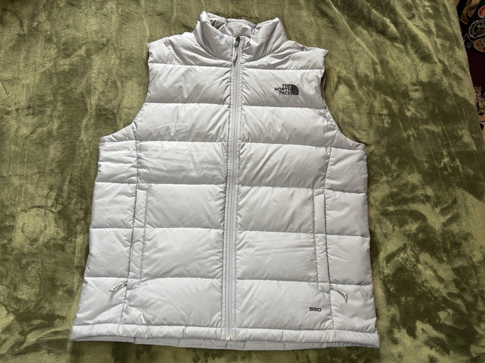 The North Face Puffer Vest Jacket Mens Large Gray 550 Goose Down Full Zip