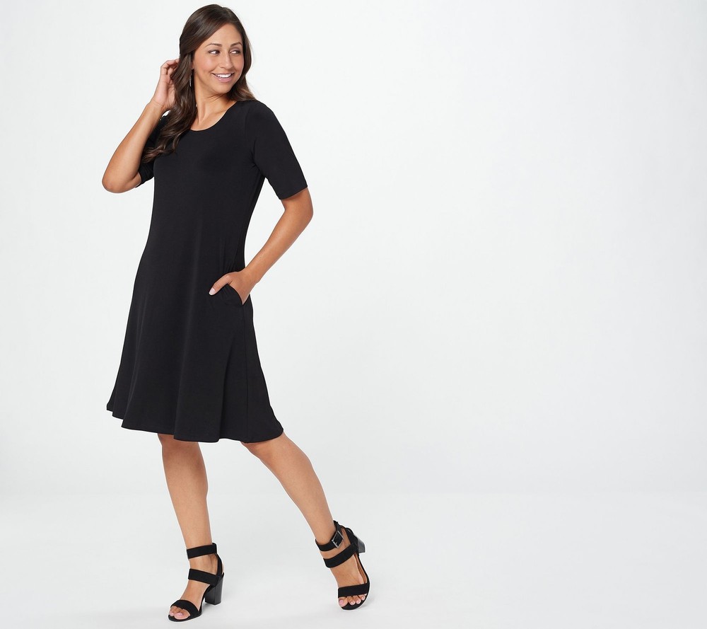 Susan Graver Women's Plus Sz Dress 3X Print or Solid Liquid Knit Black A397813