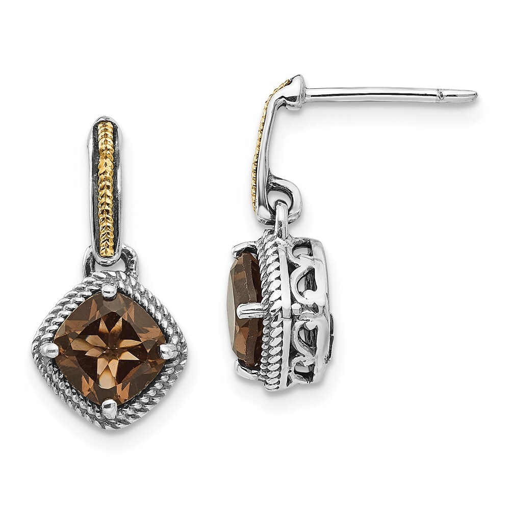 Sterling Silver w/14k Gold Accent Simulated Smoky Quartz Drop & Dangle Earrings