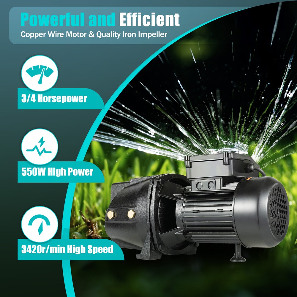 3/4 HP Shallow Well Jet Pump Self-Priming Pump w/Pressure Switch Lawn Irrigation