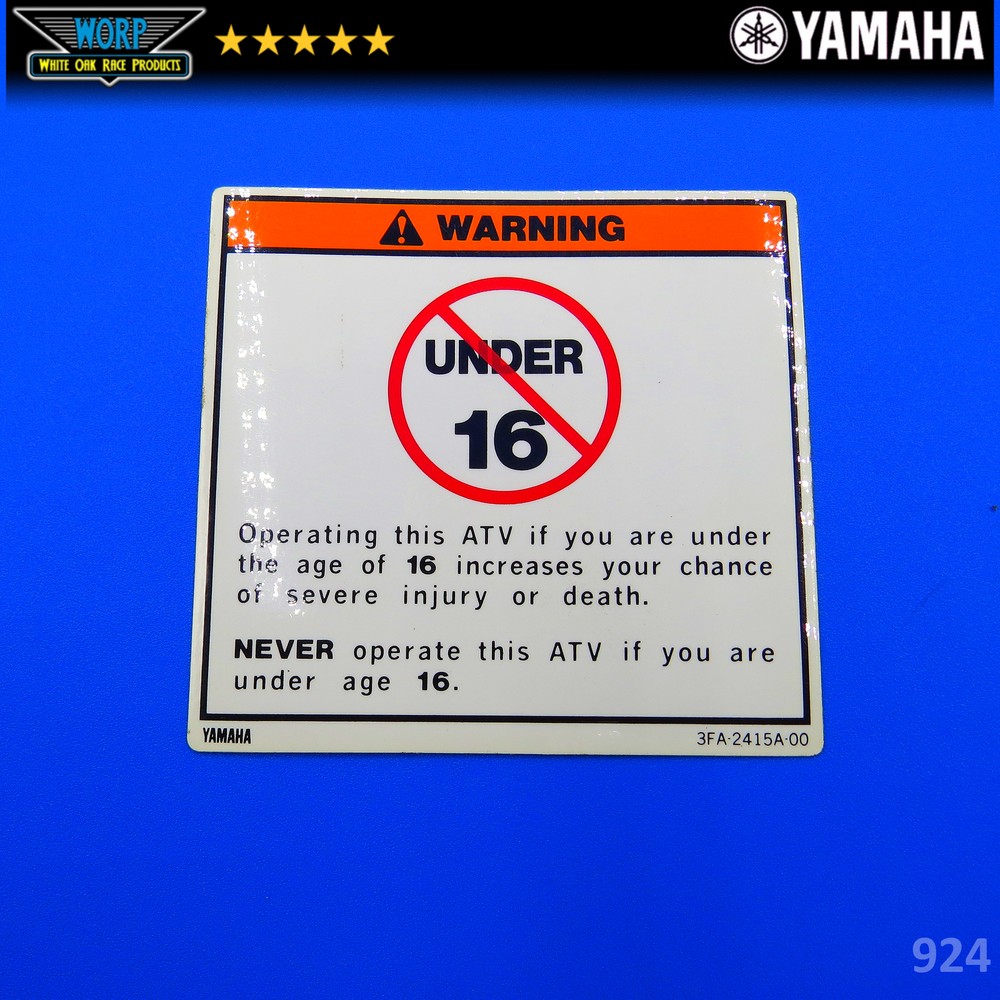 NEW GENUINE OEM 90-98 YAMAHA BANSHEE WARNING STICKER DECAL 3FA-2415A-00-00